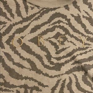 Obey army/olive green animal print crop shirt
